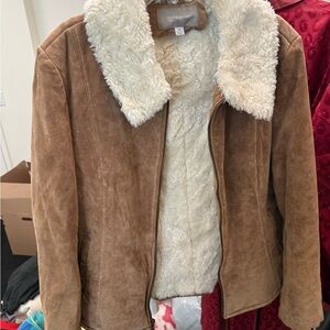 Croft & Barrow Brown Suede Jacket with Cream Faux Fur Lining